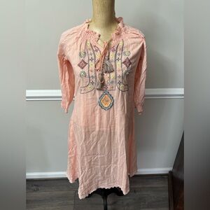 Neerus‎ Peach Embroidered Tunic Dress S